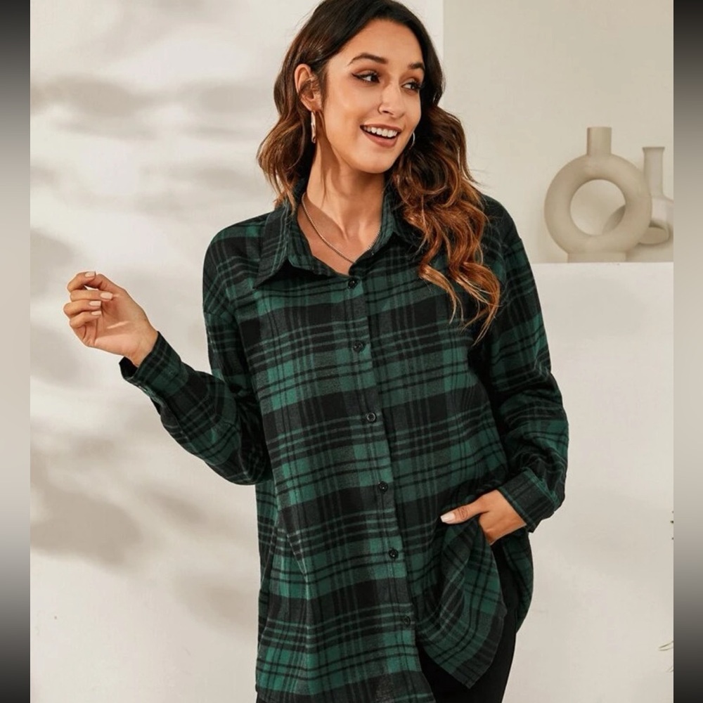 Plaid Print Drop Shoulder Shirt